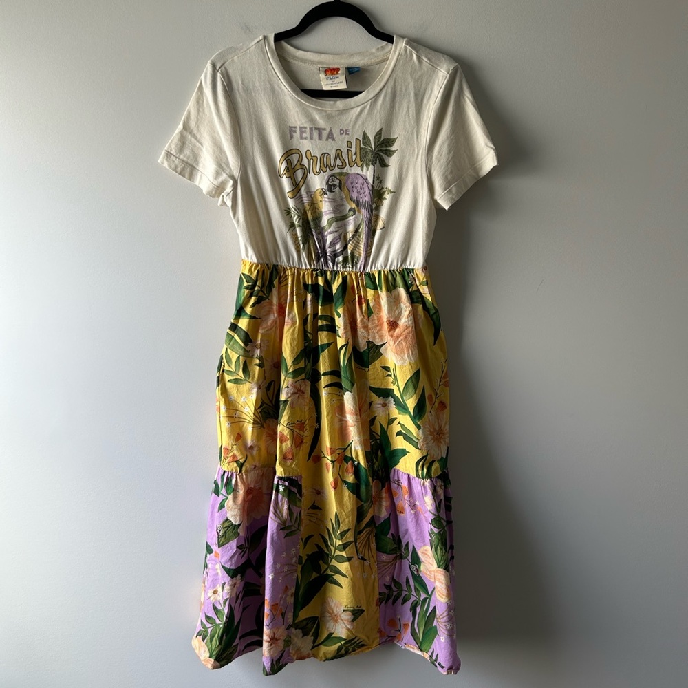 Farm Rio t-shirt midi dress with tropical print
